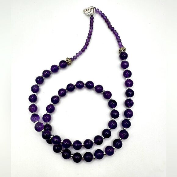 24" Revived! All Amethyst and 925 accent beaded necklace with 925 hardware! - Picture 1 of 13